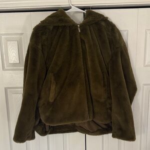 Philosophy Kids Faux Fur Jacket in Olive Green